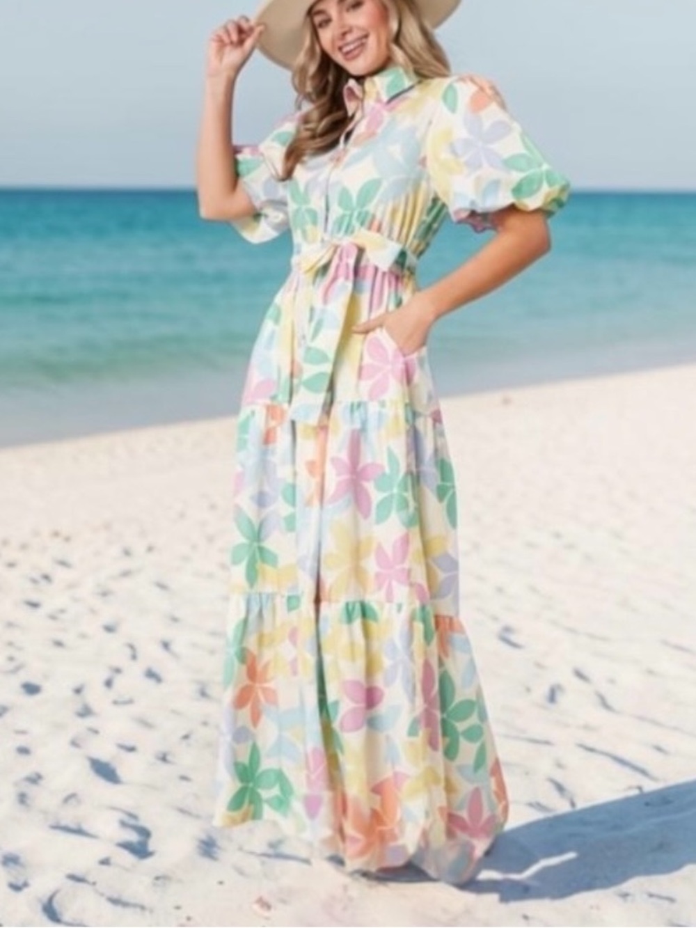 NEW! PEACH LOVE FLORAL PRINT MAXI DRESS
